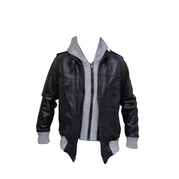 Chamarra de Piel con Hoodie Desmontable