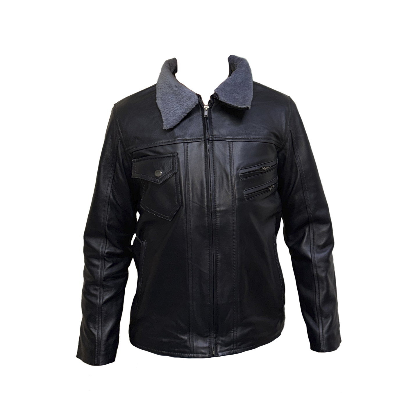 Chamarra de Piel con Cuello Desmontable