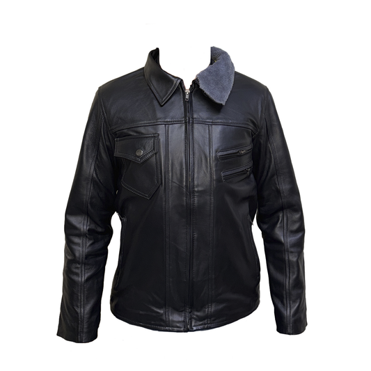 Chamarra de Piel con Cuello Desmontable