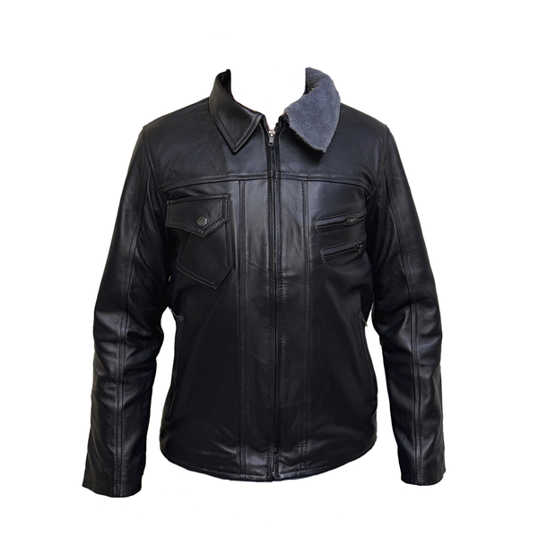 Chamarra de Piel con Cuello Desmontable