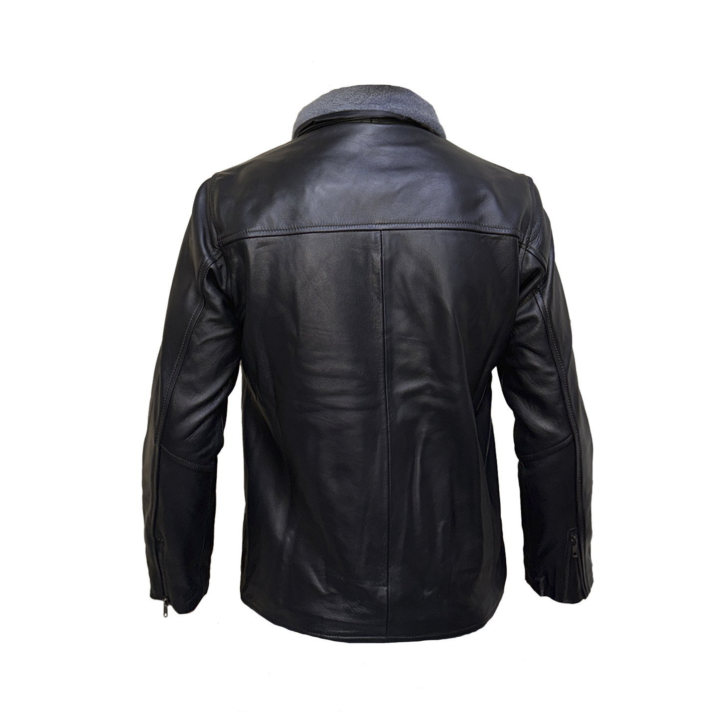 Chamarra de Piel con Cuello Desmontable