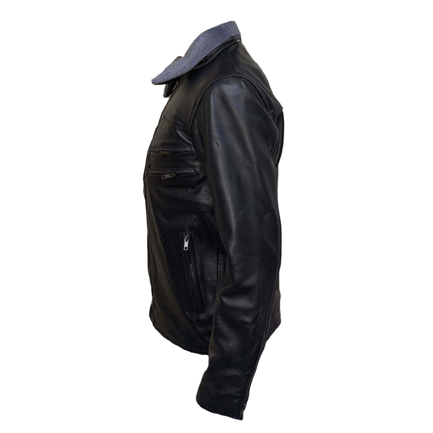 Chamarra de Piel con Cuello Desmontable
