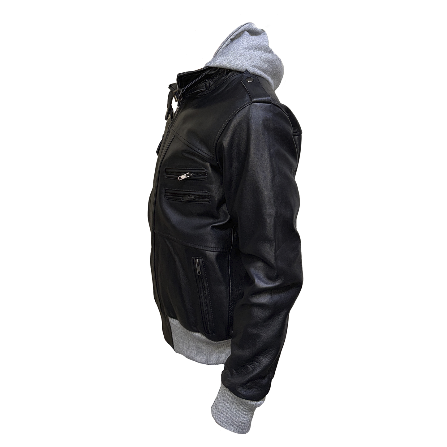 Chamarra de Piel con Hoodie Desmontable